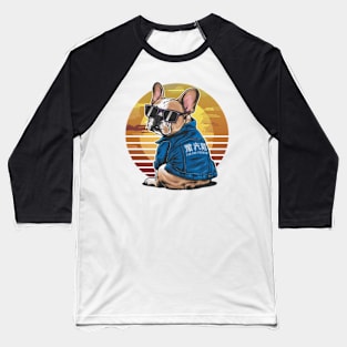 A vibrant vector illustration of a French Bulldog wearing sunglasses and a blue jean jacket, embodying a carefree Baseball T-Shirt